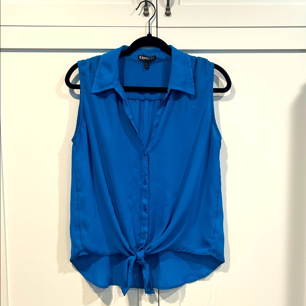 Express Vibrant Blue Button-Up Blouse